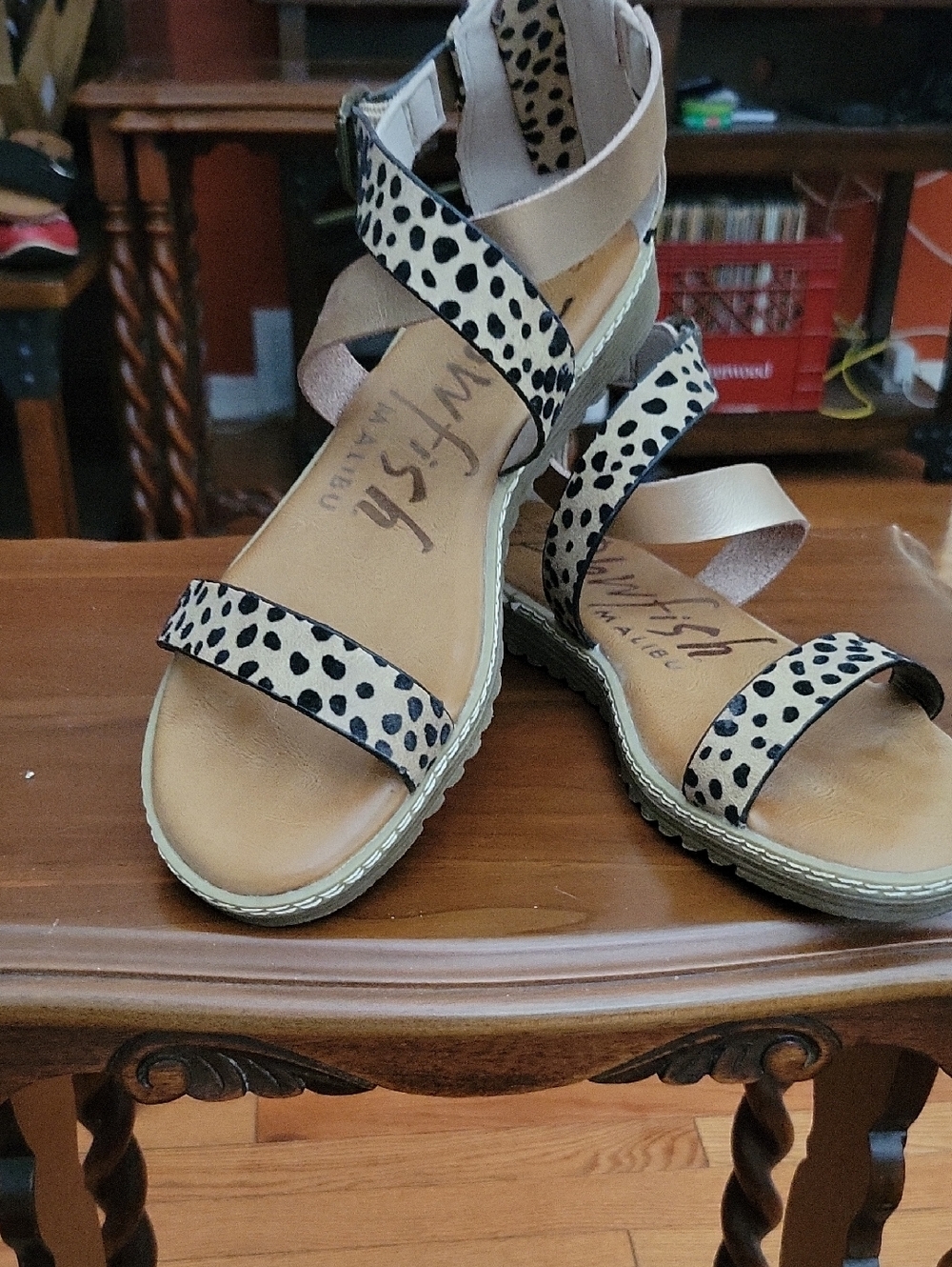 NWOT Malibu Leopard Strappy Sandals in Natural and Black